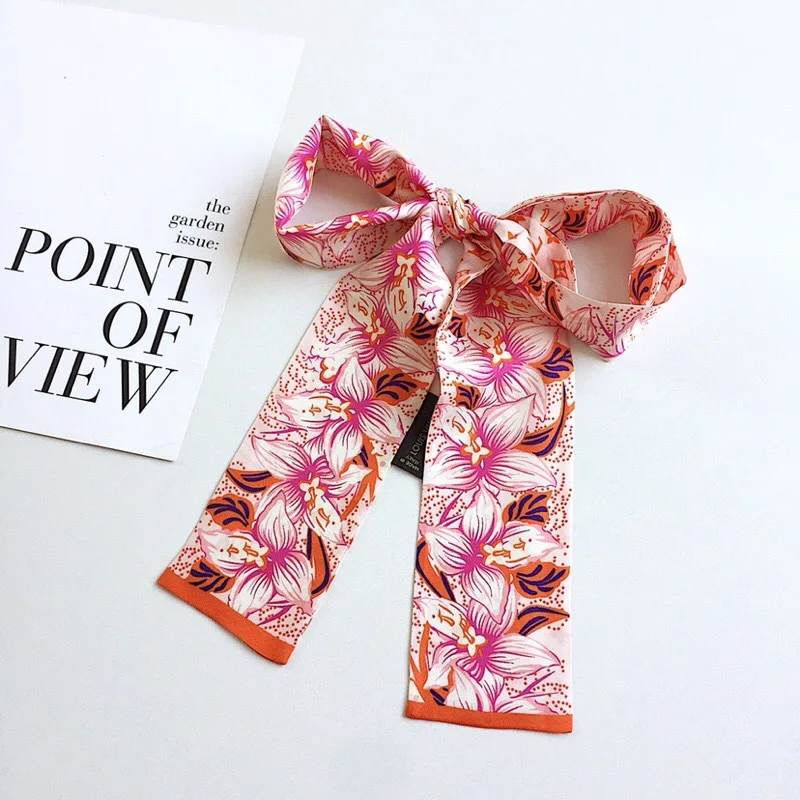 

Greenish Lily Flower Print Fashion Lady 100% Pure Silk Riband Girl Scarves Bags Scarf Ribbon Hair Neck Wrist Choker ZSBD137