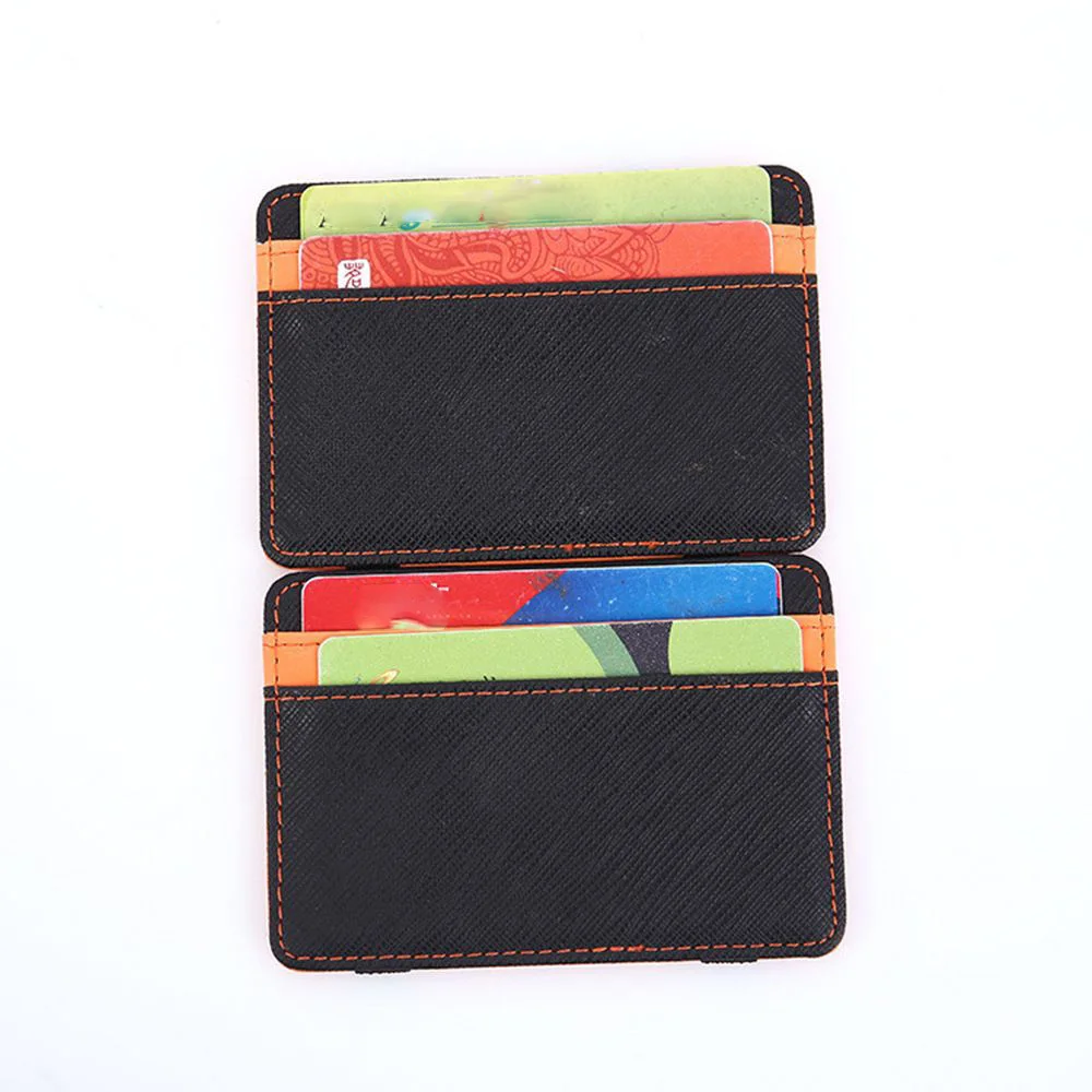 Magic Wallet Money Clip Card ID Slim Light Flip Leather Purse Clamp Money Case With Elastic Band Bifold Business Leather Wallet