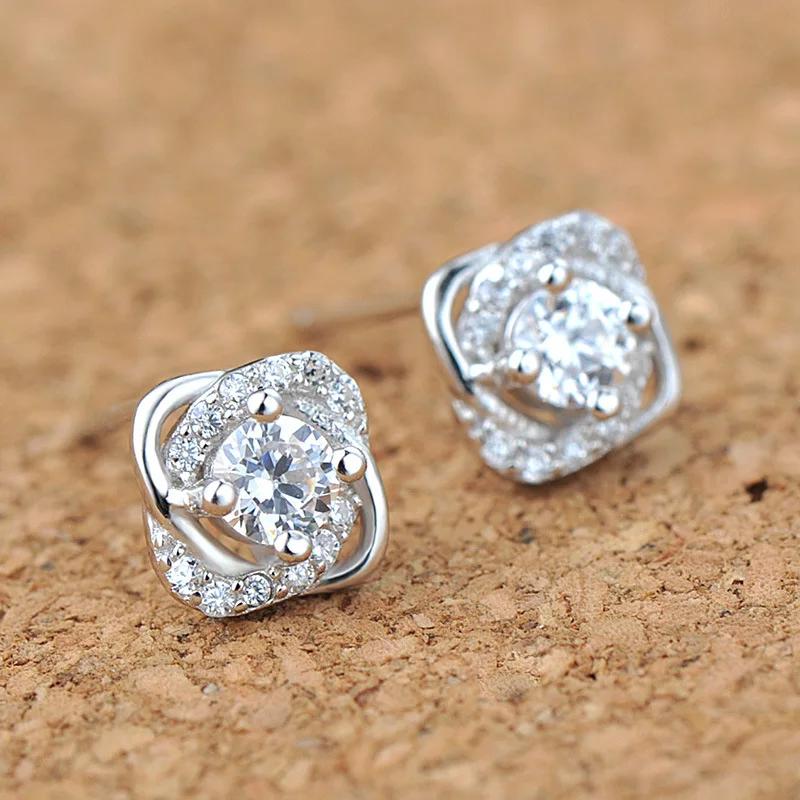 

HeeZen Hot Sale 2018 Earrings White / Purple Zircon Stone Earrings Stud Fashion Earrings Flower Beautiful Accessories for Women
