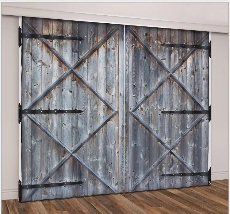 

kitchen Curtain embroidered Blackout 3D Window Curtains living room Bedroom Old wooden door Drapes Cortina Rideaux pillowcase