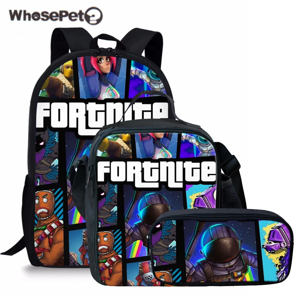 WHOSEPET 3Pcs/Set Fortnite Game Printing School Bags for Kids Boys School Backpacks...