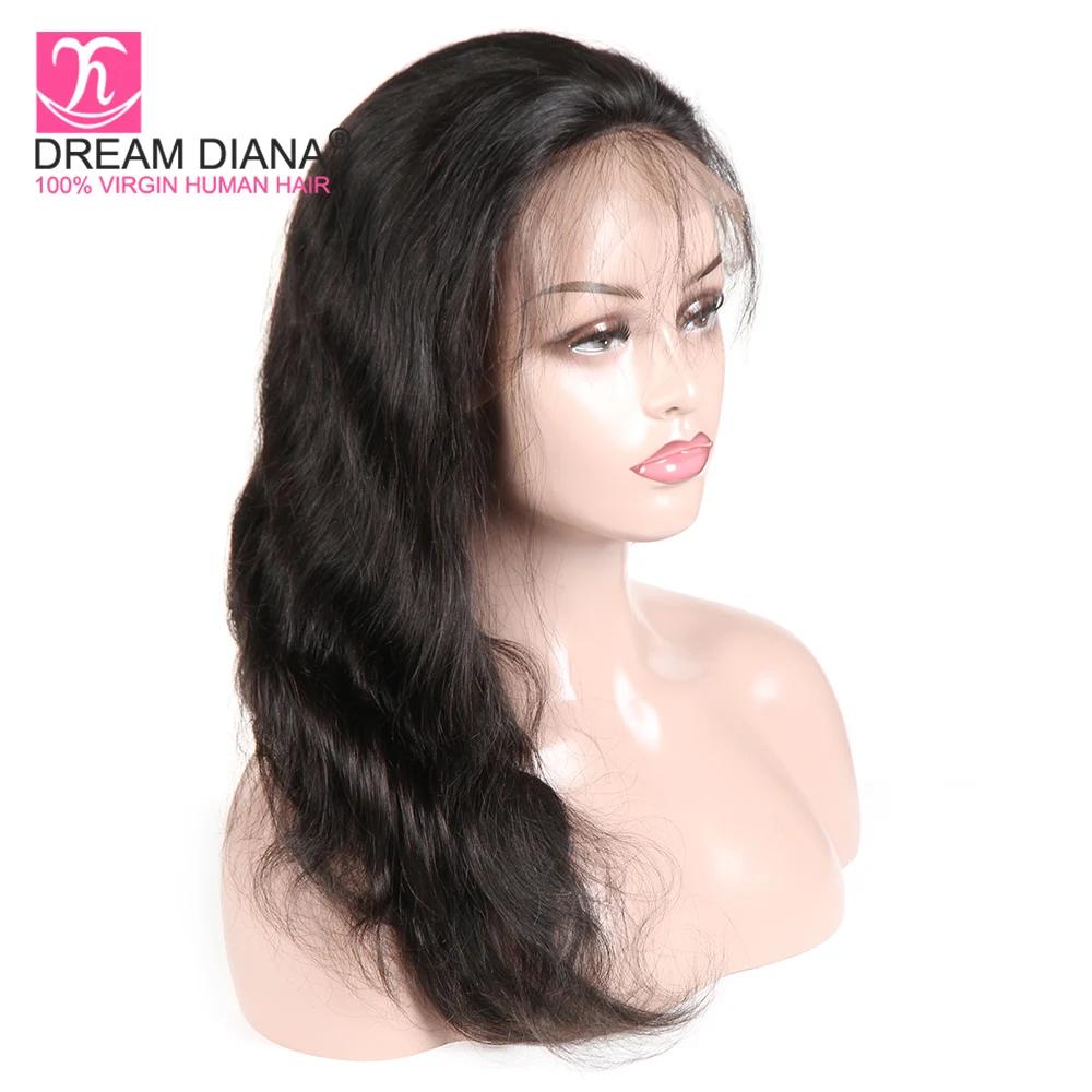 DreamDiana Malaysian Body Wave Full Lace Wig Handmade Wigs Remy Hair Full Lace Wig Natural Black Pre Plucked Human Hair Wigs