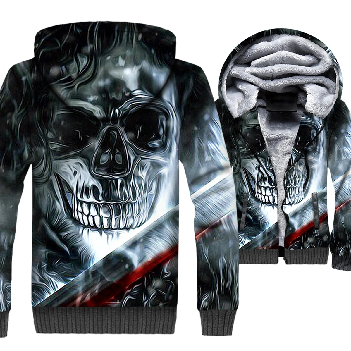 

Skull Jacket Men 3D Hoodies Hip-Hop Sweatshirt New Design Winter Thick Fleece Warm Zipper Coat Gothic Sportswear
