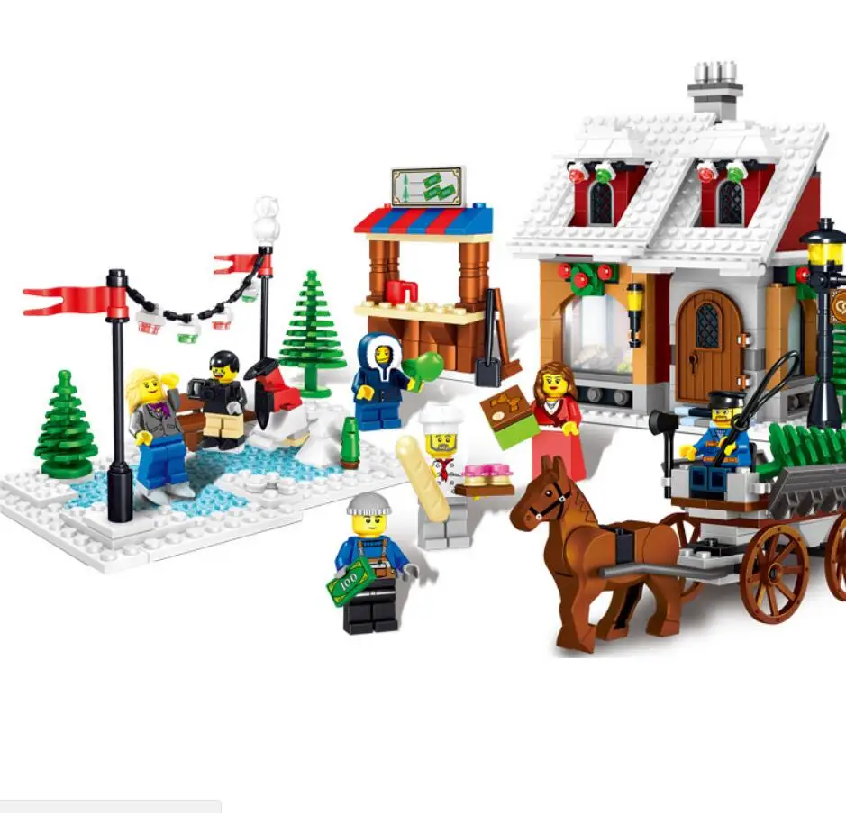 

707pcs Winter Christmas Series Carriage House With Christmas Tree Building Blocks Brick toys for children Compatible with