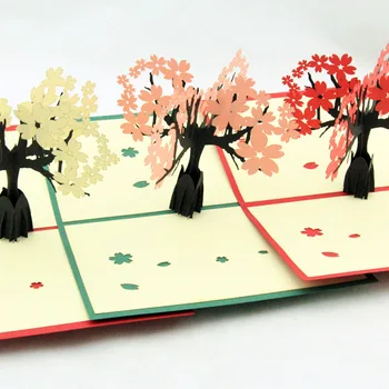 

Hot Wuhan Cherry Blossom Festival Postcard romantic cherry trees blessings of love Tourism Manual stereo 3D cards