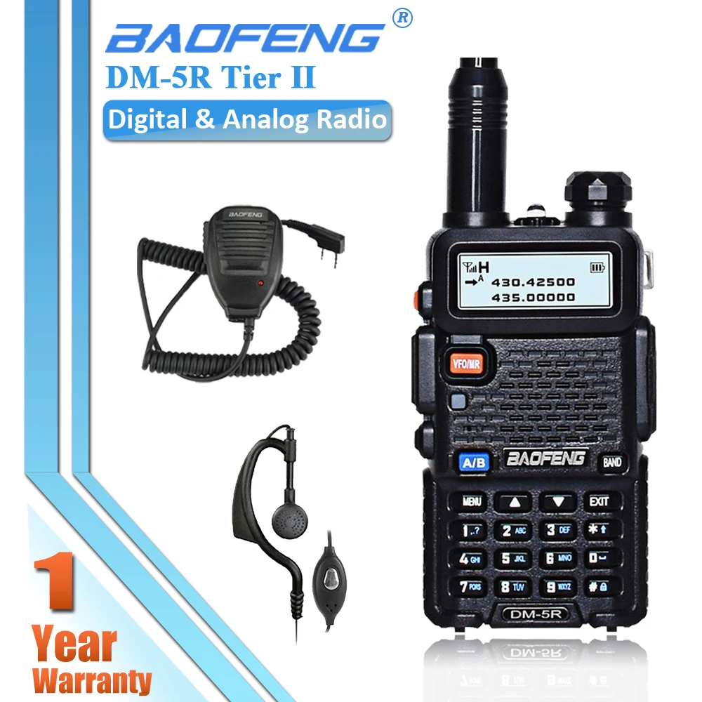 

Baofeng DM-5R Walkie Talkie DMR Tier II Digital Analog Radio Two Way Dual Band Transceiver 128 CH VHF UHF + Portable Speaker Mic