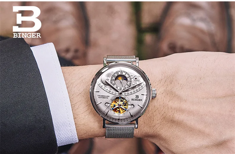 Модные крутые мужские часы с 3D изогнутым стеклом с турбийоном механические часы с автоматическим заводом Flying Wheels полностью стальные миланские наручные часы