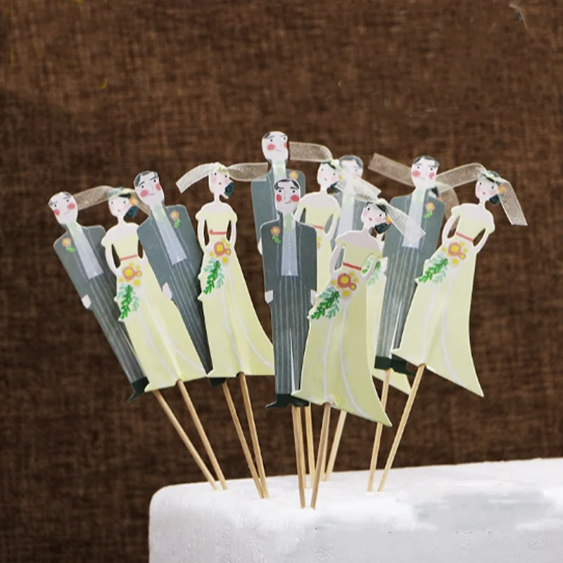 12 Pcs/set Cupcake Topper Picks Bride And Groom Wedding Party Decor