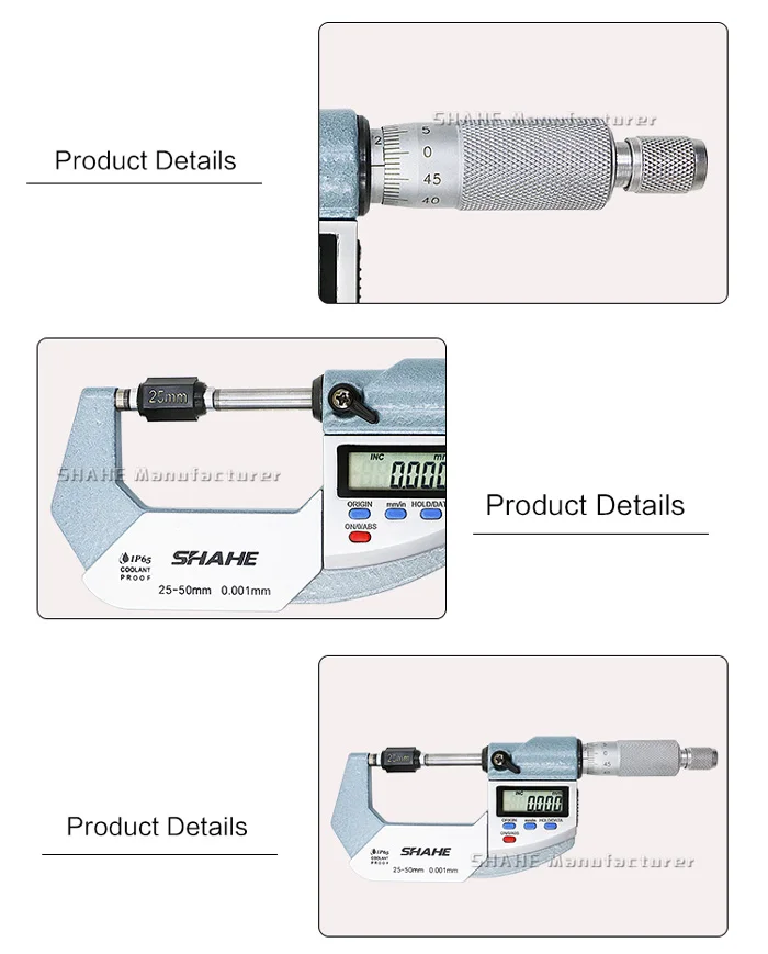 Shahe IP65 Водонепроницаемый 25-50 мм наружный микрометр электронный 0,001 мм микрон наружный микрометр Калибр