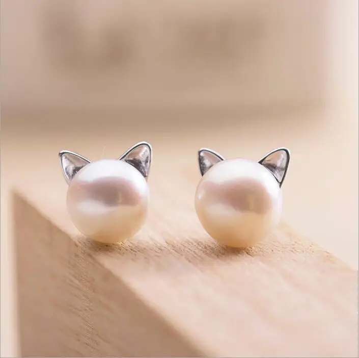 New Fashion Pearl Cat Stud Earrings for Women 925 Silver Earrings Jewelry Pendientes Brincos Small earrings