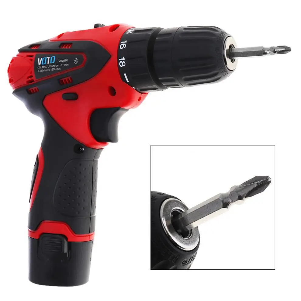 Электрическая отвертка VOTO AC 100-240 V Cordless 12 V с кнопкой регулировки двух скоростей для пробивая/обрабатывая винтов