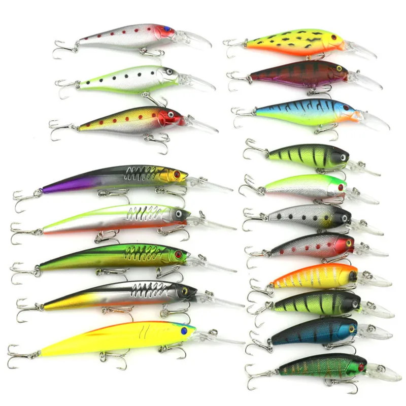 19pcs mixed hard minnow fishing lures set wobbler pike carp trout perch