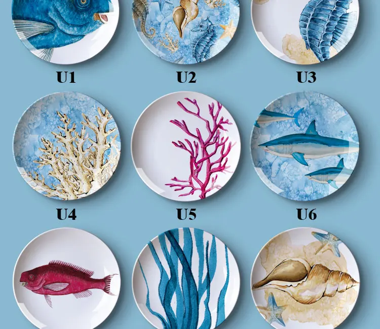 Романтическая морская красота керамическая роспись подвесная тарелка для ресторана настенная домашняя декорация синий простой стиль