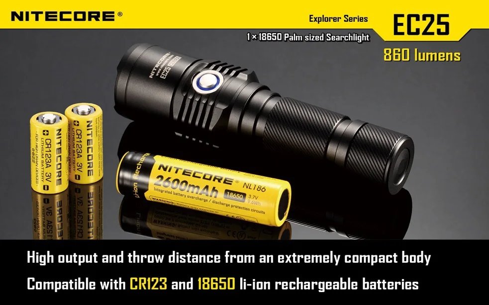 Оптовая продажа Бесплатная доставка NITECORE EC25 фонарик CREE XM-L U2 светодиодный 860 люмен фонарик (1*18650/2 * CR123Battery)