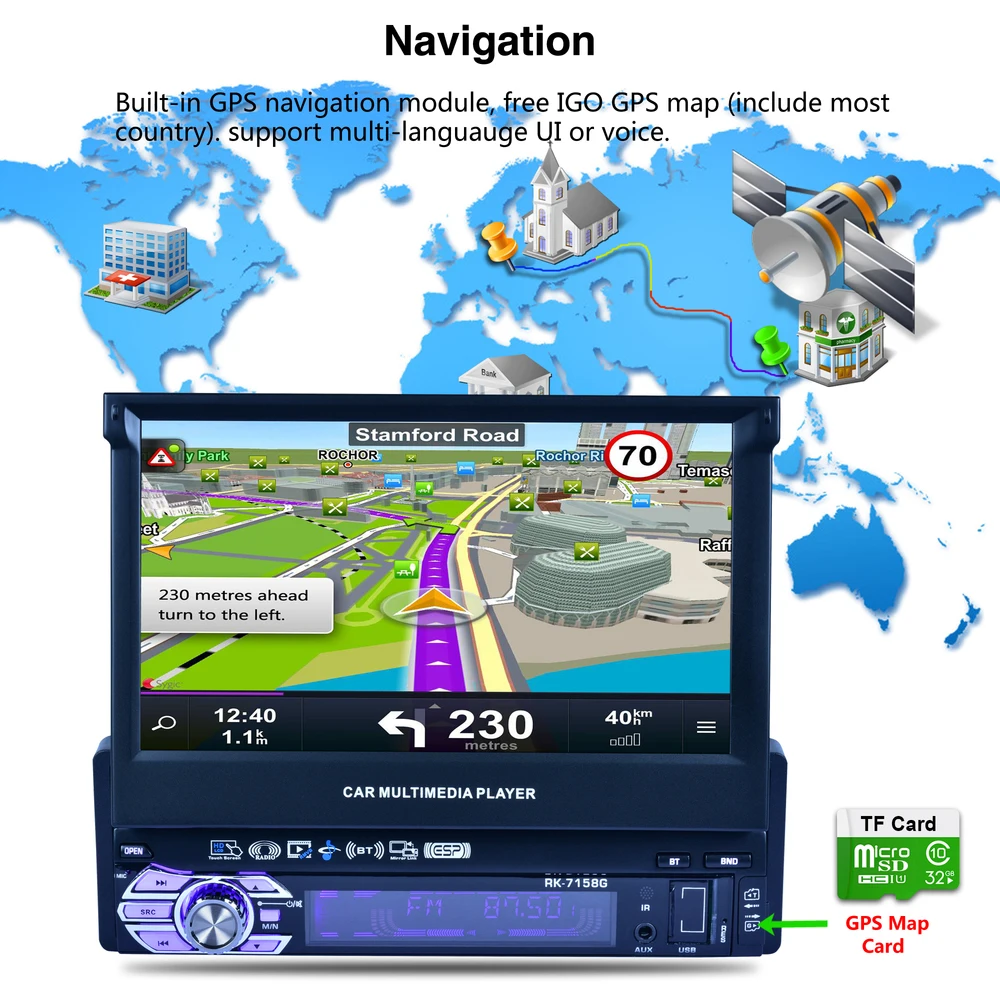 Авто стерео аудио автомагнитола gps навигация Bluetooth 2 DIN HD 7 дюймов выдвижной сенсорный экран автомобильный монитор MP5 SD FM USB плеер
