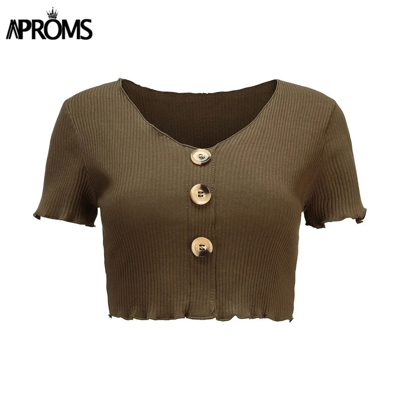 Aproms Sexy V Neck White Ribbed T-shirt Casual Short Sleeve Basic T shirt Women Crop Top Female Streetwear Cropped Tshirt Tees Aproms Sexy V Neck White Ribbed T-shirt Casual Short Sleeve Basic T shirt Women Crop Top Female Streetwear Cropped Tshirt Tees