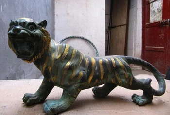 

RHS0243 Chinese Folk classical old Bronze Copper Carved ferocity animal Tiger Statue