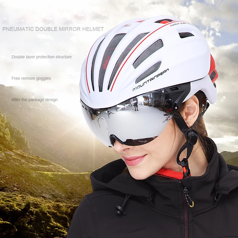 산악 자전거 헬멧과 고글을 타는 Mountainpeak unibody - 사이클링