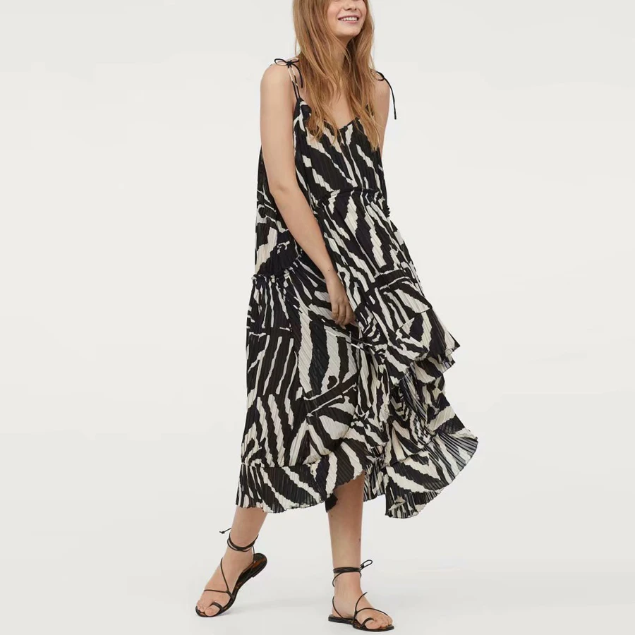 

Casual Summer Dress Out Off Shoulder Sleeveless Striped Womens Dresses Patchwork Ruffled Strap Long Dresses A-line Boho Vestidos