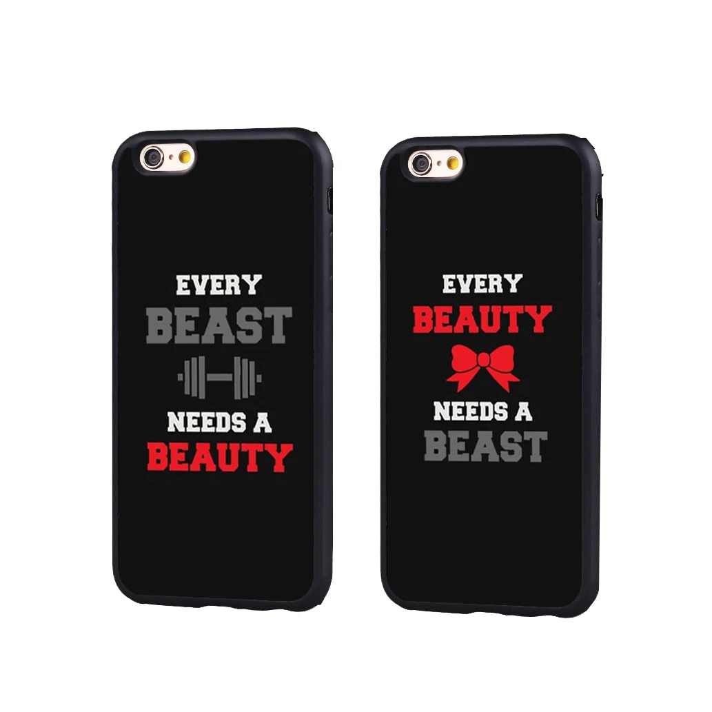 Beauty Beast Matching Couple Lover BFF Black Full Protective case Cover For iPhone X 8 7 7Plus 6 6S Plus 5 5S 5C SE |