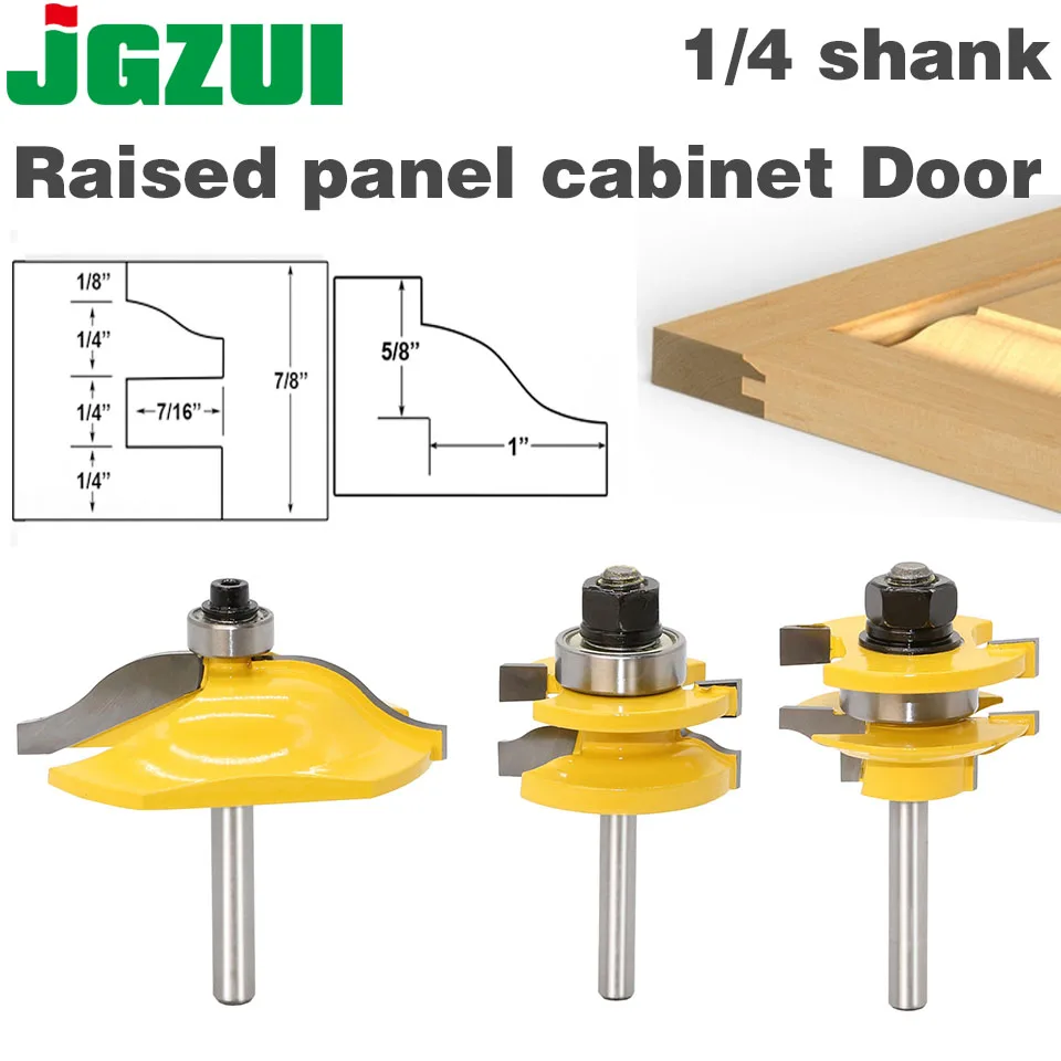 3pcs/set 1/4" Shank Router Bit Cabinet Door Milling Cutter Woodworking Tool Set 