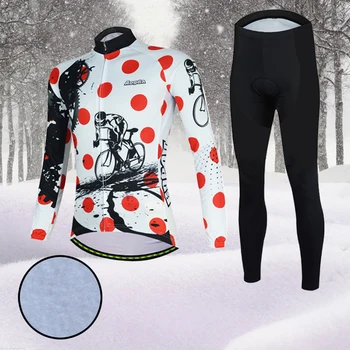 

Aogda Mens Winter Cycling Kits Long Sleeve Cycling Wear Fleece Thermal Mtb Bicycle Clothing Road Bike Clothes Red White