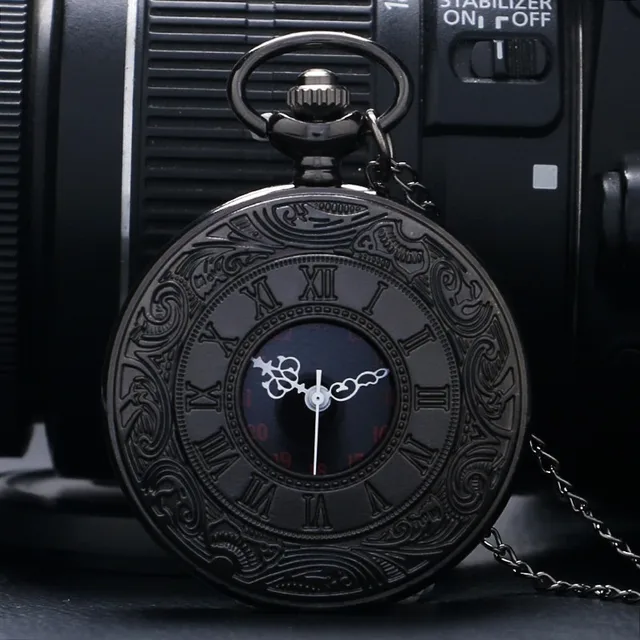 Black Pocketwatch Vintage CharmUnisex Fashion Roman Number Quartz Steampunk Pock Black Pocketwatch Vintage CharmUnisex Fashion Roman Number Quartz Steampunk Pock