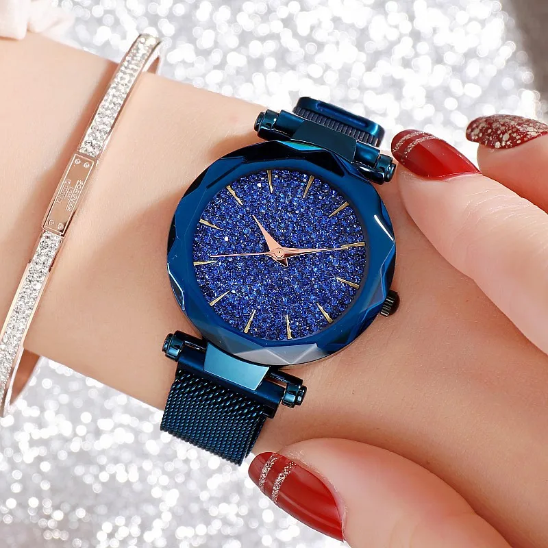 

Fashion Blue Women Watches Waterproof Rhinestone Ladies Watch Women Elegant Unique Casual Stainless Steel Clocks zegarek damski