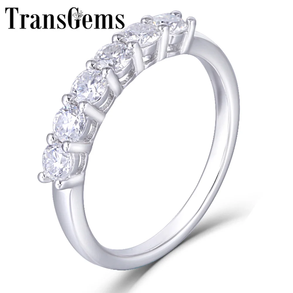 

Transgems 14K 585 White Gold 0.6CTW 3mm F Colorless Moissanite Engagement Ring Half Eternity Anniversary Wedding Band Dailywear