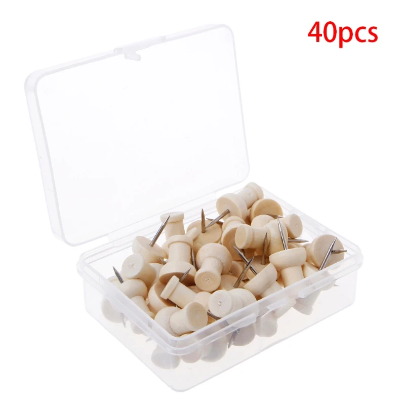 

40 Pcs Wooden Push Pins Creative Decorative Drawing Thumbtack Good Quality Wood Head Office School