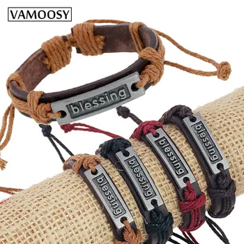 

VAMOOSY 2018 New Fashion Jewelry Leather Braided Rope Blessing Charm Bracelet Factory Price for Woman Jewelry Wholesale 10pcs