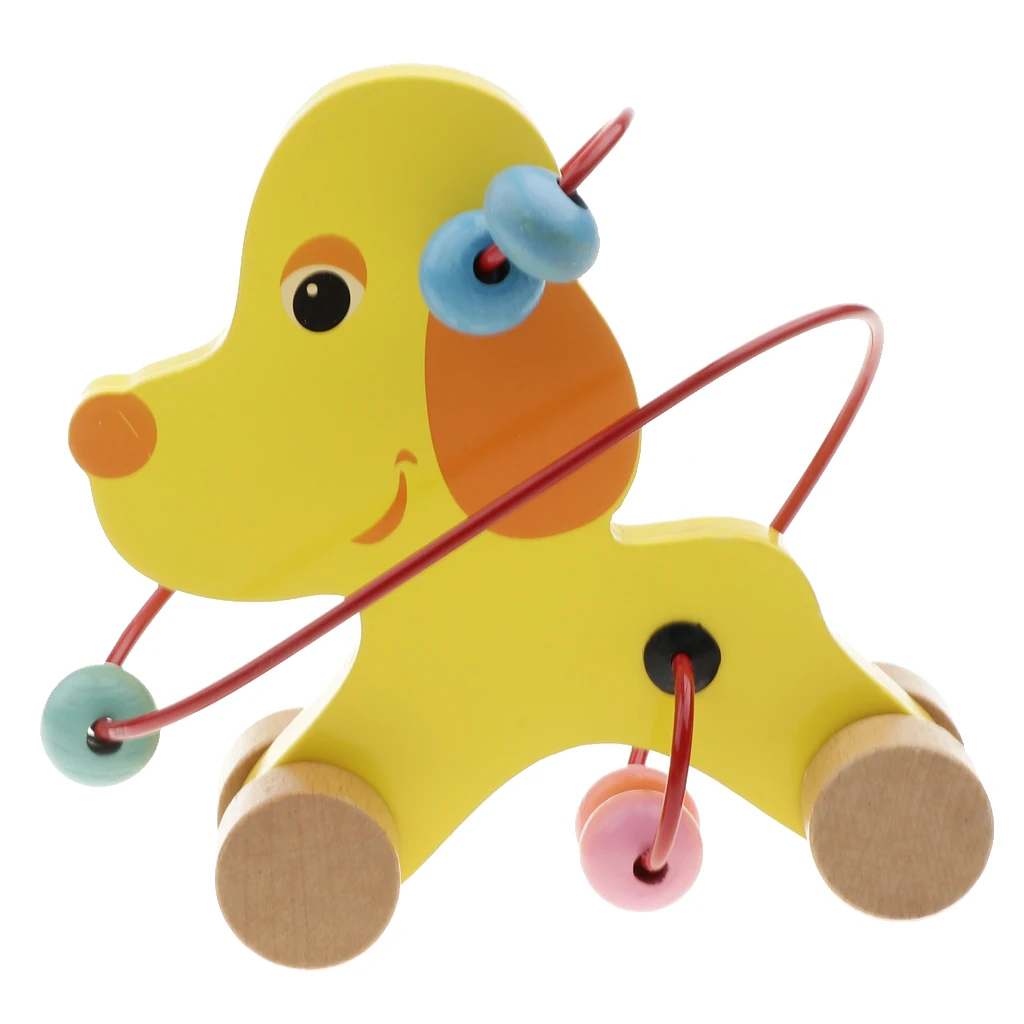 Baby Activity Bead Maze Puzzle, Toddler Baby Wooden Sliding Animal Roller Coaster Sliding Beads Game Developmental Toy