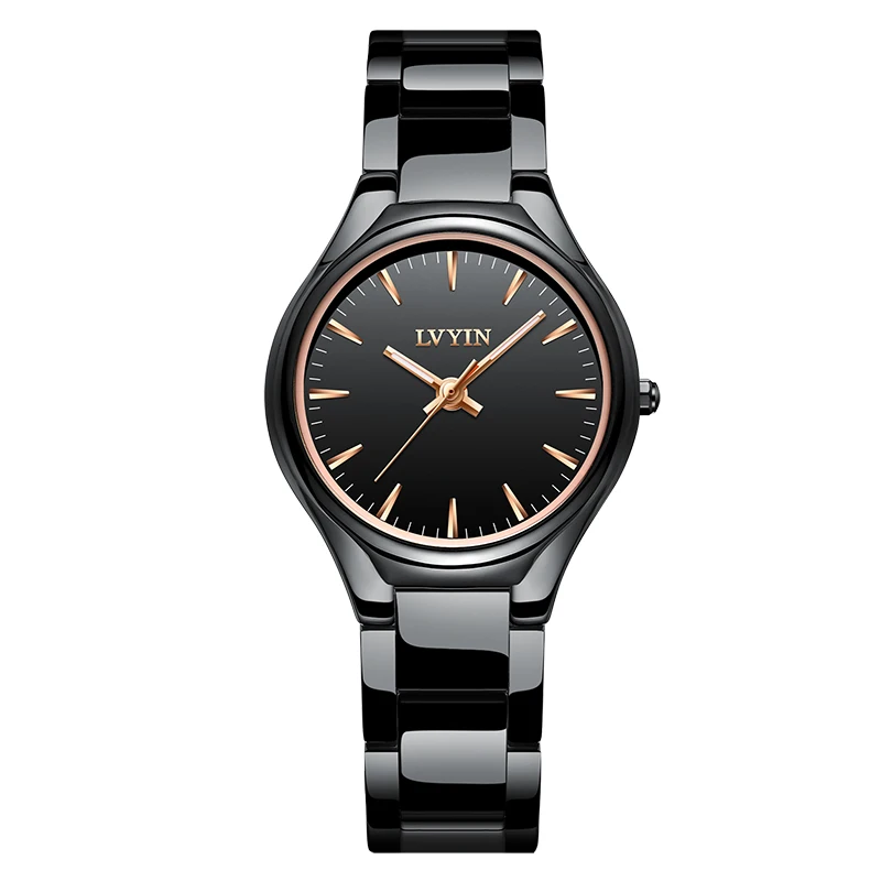 Lvyin Роскошные брендовые керамические часы женские модные простые водонепроницаемые кварцевые часы женские элегантные деловые ЧАСЫ ЖЕНСКИЕ НАРЯДНЫЕ часы 6840 - Цвет: Black Gold