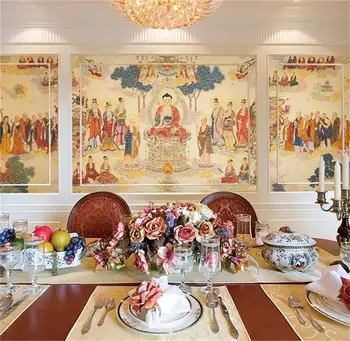 

custom 3d photo wallpaper living room mural buddhist statues retro painting TV sofa background non-woven wallpaper for wall 3d