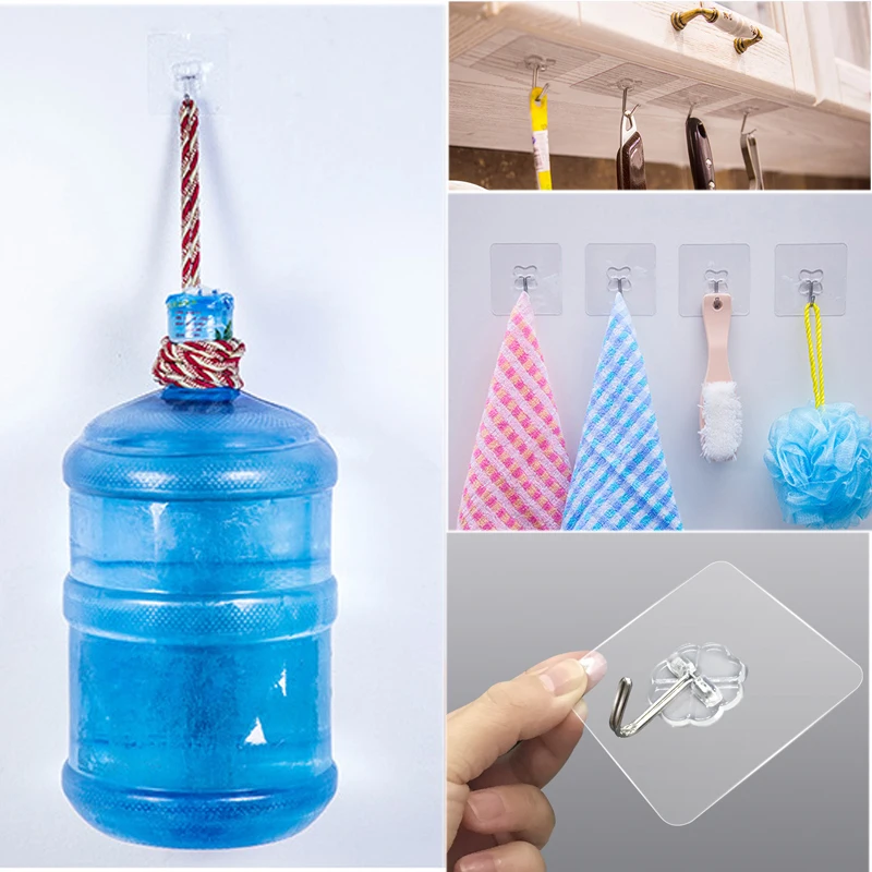 

4pcs Strong Wall Hanger Rack Space Saver Waterproof simply Adhesive Transparent Hooks Heavy 10kg Load Sucker Rack