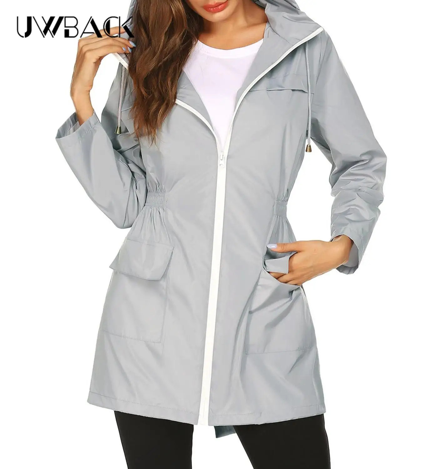 

2019 Women's Coat Waterproof And Light Women's Raincoat For Women Hooded Waist Outdoor Windbreaker mountaineering jacket DB008
