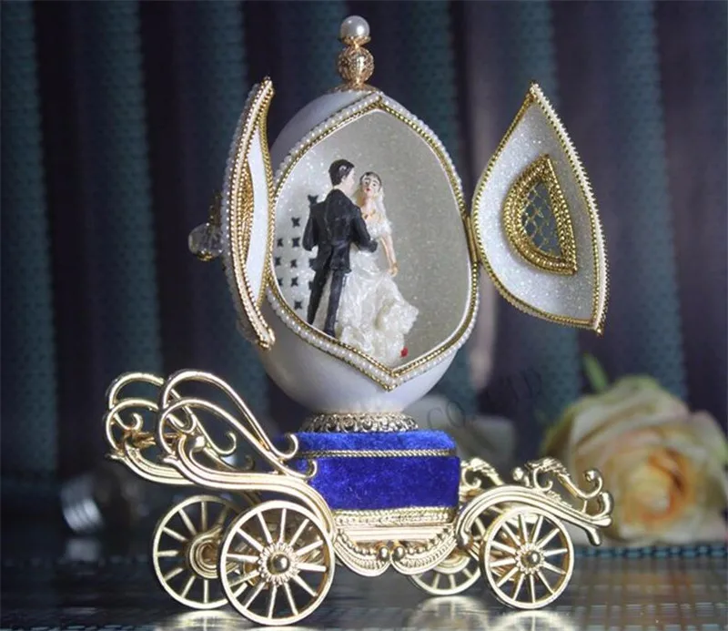High Quality Deluxe Eggshell Carving Couple ballerina Music Box Musical
