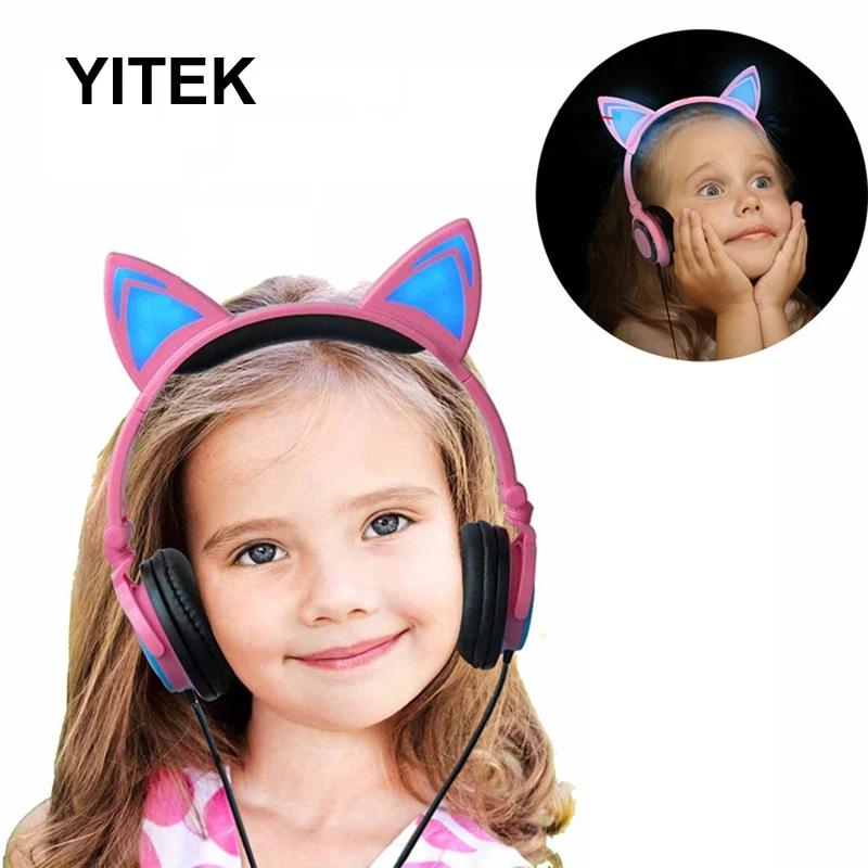 

YITEK 01 Cat Ear headphones LED Ear headphone Child earphone Flashing Glowing Headset Music Earphones for adult and children