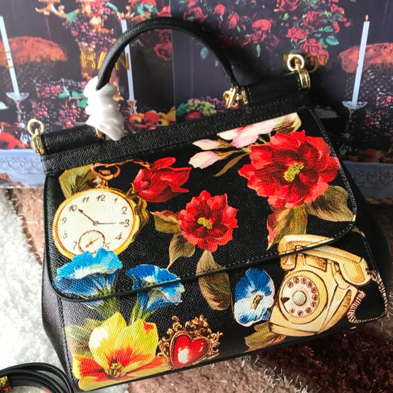 

Luxury Italy Brand Ethnic Style Bag Leather Sicilian Women Shopper Tote Famous Designer Printed Shoulder Bag Big Handbags