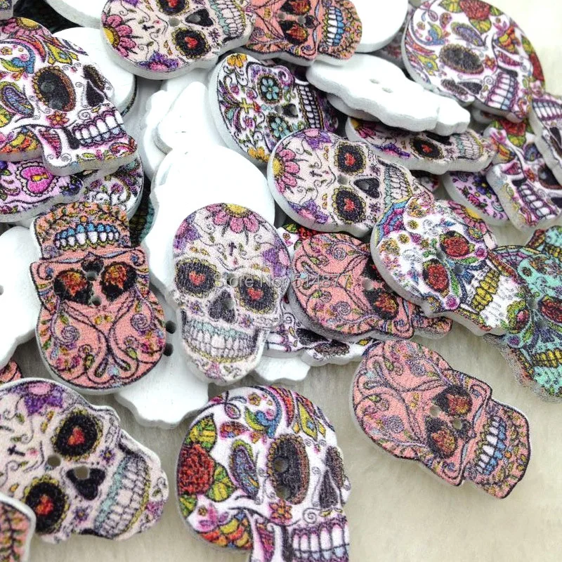 

100pcs Skull Head Wood Buttons 22*27mm Sewing Craft Mix Lots WB243