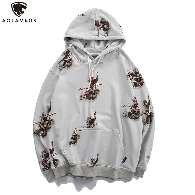 Aolamegs Hoodies Men Painting Printed Hooded Pullover Sweatshirt Men High Street Fashion College Style Streetwear Casual Hoodie