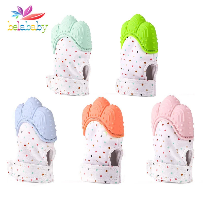 

Baby Teething Mittens With Travel Bag Baby Silicone Teething Gloves Baby Self Soothing Relief Teether Infant Glove Teether Toys