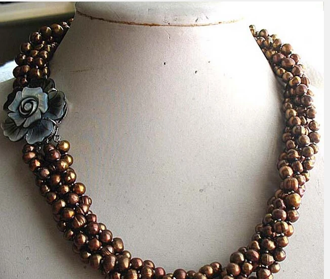 

popular 5rows freshwater pearl coffee round 5-7mm necklace 17"