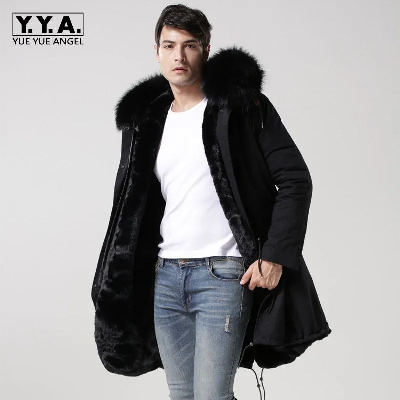 2018 New Black Real Fur Collar Hooded Mens Parka Thicken Warm Fur ...