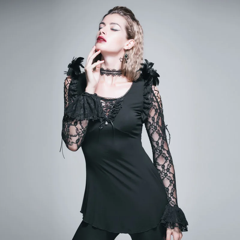 Модные готические темные женские кружевные футболки Devil Fashion Повседневная