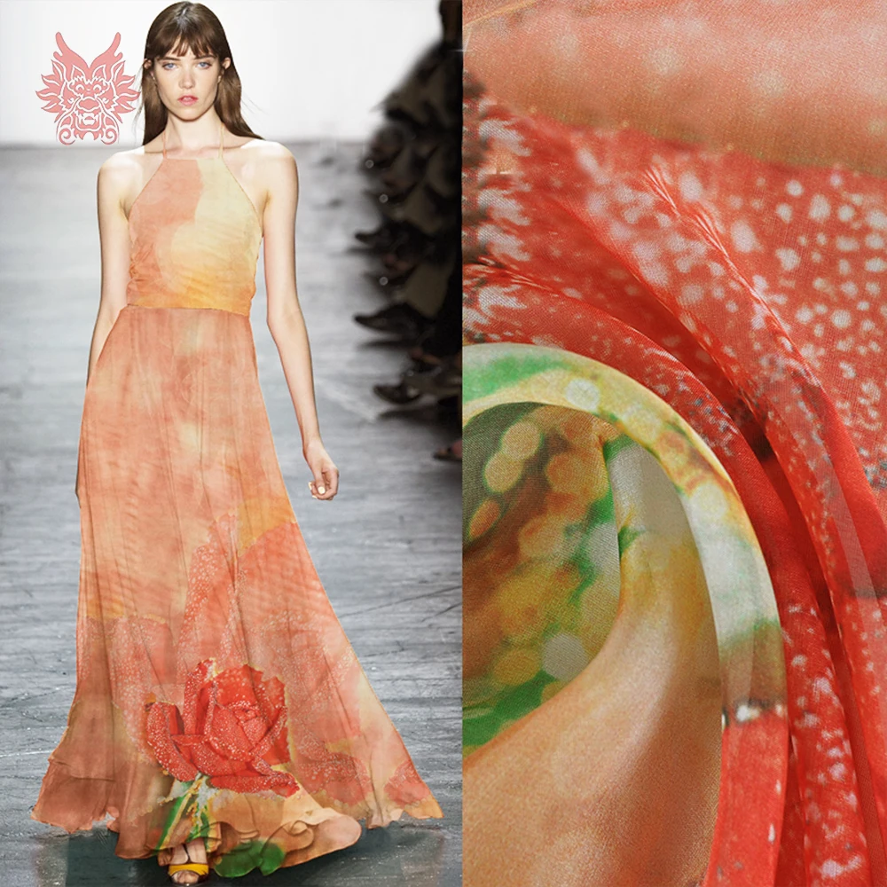 vestido de seda pura estampado