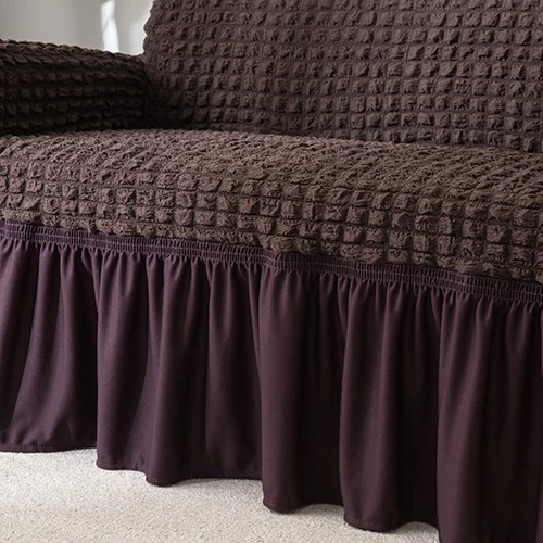 Эластичный чехол для дивана 3D плед чехол Универсальные чехлы для мебели с элегантной юбкой для гостиной кресло диван - Цвет: Brown