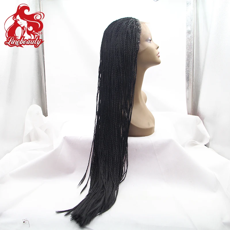 

Hot Selling Micro Braids Lace Front Wig Medium Black Synthetic Braided Lace Front Wig For Black Woman Heat Resistant Fiber Hair