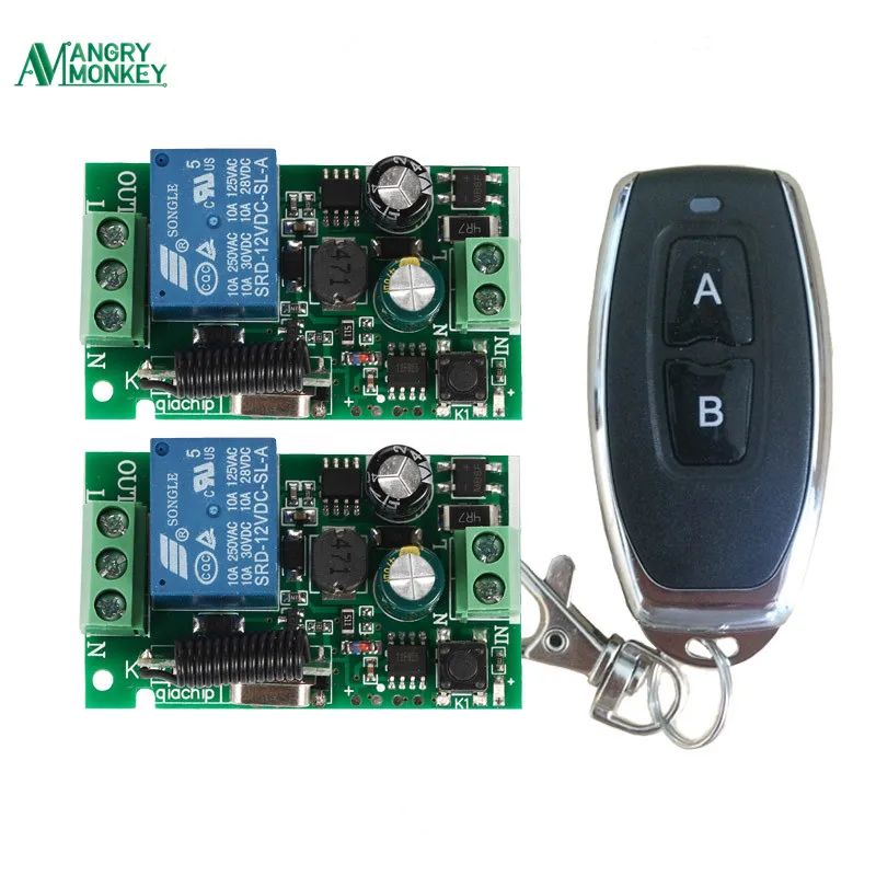 

433Mhz Universal Wireless Remote Control Switch AC 110V 220V 2 pieces 1 Channel Relay Receiver Module and 1 piece RF 433 Mhz Rem