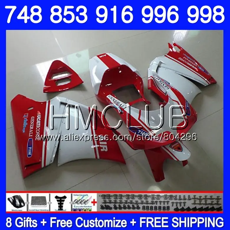 

Fairing For DUCATI Red white 748 853 916 94 95 96 97 98 99 01 02 135HM.11 996 998 S R 1994 1996 1997 1998 1999 2000 2001 2002